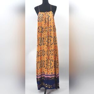 Lani Maxi Dress Size Large Orange Laser Crochet Back Summer Vacation Travel Boho